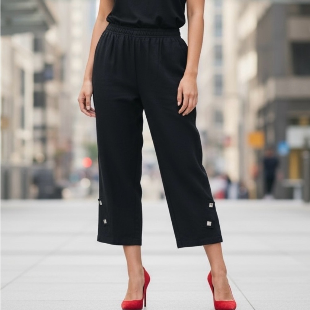 🌻XiAO Black Bohemian Casual Tapered Lagenlook Pants Size Small